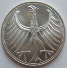 Coin Federal Republic Of Germany Silver Eagle 5 German Mark 1958 F In Almost Uncirculated