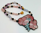 Lee Sands Mother Of Pearl Flower Amethyst Rose Quartz Lace Agate Chip Necklace