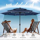 10ft 3 Tier Patio Umbrella Led Lights Solar Market Umbrella W tilt Crank Outdoor