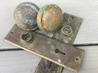 Antique Solid Brass Door Knob Set Skeleton Key Backplates Victorian  Patina