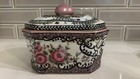 Fabulous Vintage Porcelain Rose Famille Lidded Box With Finial Ex Cond 5 75x7 25