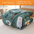 Green Forest Animals Kids Comforter Set Twin Size  2 Piece Woodland Printed Micr