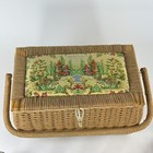 Vintage Wicker Woven Sewing Basket 42 Thread Spools Scissors Notions Accessories