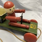 Antique 1920s Hustler Toy Corp Wooden Pull Toy Litho Tin Wagon Cart Truck 11 5 