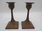 Antique Pair Art Nouveau Arts   Crafts Brass Grape Taper Candle Holders 