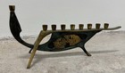 Vintage Maccabe Boat Menorah Brass 1950s Mid Century Hanukkah Made In Israel Mcm