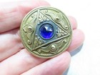 Vintage Button  Large Ornate Metal With Blue Faceted Center  jewel   1-3 8   j16