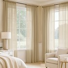 Beige Sheer Curtains 84 Inches Long  4 Panels Set  Rod Pocket Voile Drapes Li   