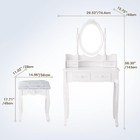 Vanity Table Set W  4 Drawers  Oval Mirror  Cushioned Stool  White Makeup Desk