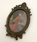 Made In Italy Vintage Ornate Brass Victorian Oval Photo Frame With Easel Back