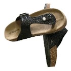 Women Buckle Sandals Shoes Thong Flip Flops Beach Slipper Black Glitter 8