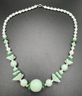Vintage Green Art Deco Glass Beaded Necklace Graduated Beads Czech 