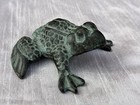 Vintage Tiffany Style Bronze Frog Paperweight Figurine Verdigris Patina Finish