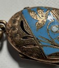 Antique Victorian Gold Filled Blue Enamel Bird Etched Design Mourning Locket