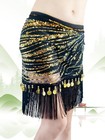 Belly Dance Hip Scarf With Glitter Sequins   Fringe Tassels - Adjustable Wrap   