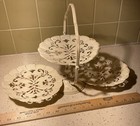 Shabby Chic Vintage Folding Cream Metal Display Tray Floral Filigree Cutout 10  