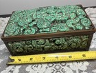 Vintage Mexican Brass Jewelry Box Mid Century Crushed Malachite Turquoise Aztec