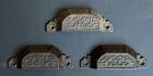 Ds-167   three  3  Antique Matching Ornate Cast Iron Drawer Pulls Handles Clean