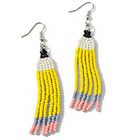 Handmade Beaded Pencil Earrings   Teacher Gift   Yellow Fringe Dangle Earrings