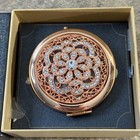Monet Rhinestone Jeweled Gold Tone Compact Dual Mirrored Vanity With Box