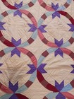 Vtg Double Wedding Ring Patchwork Quilt Cutter Yellow Purple Blue 66x68  End Mis
