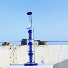 16 Inch Triple Layers Filter Jellyfish Blue Glass Water Pipe Bong Hookah 18mm