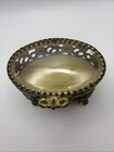 Vintage Collectable Gold Filigree Jewelry Trinket Box With Beveled Glass Top