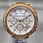 Michael Kors Parker Watch Women 39mm Mop Dial Rose Gold Chrono Mk-5491 New Bat
