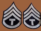 1 Pair Original Us Army Wwii Tech Sergeant Stripes Silver On Black Twill Patches