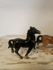 Vintage 60s Porcelain Horse Figurine Lot Of 2 Black And Brown Japan