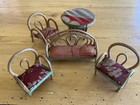 Vintage 1940s Rattan Patio Table Sofa Chair Dollhouse Miniature Dining Table Set