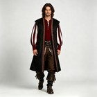 Mens Medieval Pirate Long Vest Suede Look Renaissance Costume Coat Cloak Larp