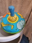 Vintage Ohio Art Spinning Top Metal Circus Jungle Animals 5  Tin Toy Wood Handle