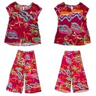 C c California Women   s M l Pink Tropical Tee Shirt    Wide Leg Palazzo Pants Set