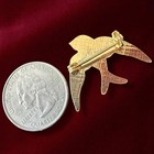 Bird Brooch Gold Tone Enamel White Mid Century Vintage Figural Pin Small