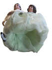 Vintage Bride   Groom Wedding Cake Topper Figurine Rare Green Chiffon Dress