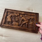 Vintage Hand Carved Wooden Wall Plaque Haitian Folk Art Cultural Scene Decor