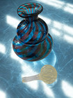 Art Glass Swirl Perfume Bottle Cobalt Blue Purple Murano Style Bubble Stopper