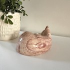 Hand Carved Soapstone Cat Figurine Beige Red Stripes Small Stone Sculpture 4 25   