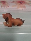 Vintage Japan Ceramic Brown Dog Figurine Laying Down Original Sticker Happy Pupp
