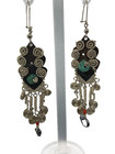 Vintage Peruvian Artisan Earrings Alpaca Silver Carved Coconut Shell Boho Hippie