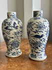 Antique Pair Chinese Porcelain Vases Kangxi Revival 19th Century Restored Qing