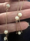 Vintage 14k Yellow Gold   Genuine Pearl Station Necklace 17 1 2  Long