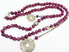 Chinese Antique Blood Purple Stone Bead Necklace  Sterling Silver  133 Grams