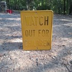 Vintage Watch Out For Children Street Road Sign Heavy Embossed Metal 