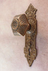 Antique Russell Erwin Hexagon Door Knob W  Ornate Plate Cast Brass Bronze 1875
