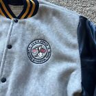 Vintage Usaf Fleece Satin Jacket Mens Large Gray Blue Snap Varsity Bomber