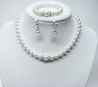 Crystazzi White Glass Pearl Necklace bracelet earrings Set For Little Girl 