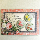 3 Large Antique Floral Porcelain Stud Buttons W  Hand Painted Roses   1-3 8 