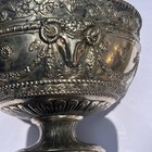 Vintage English Silver Plated Pedestal Bowl Corbell   Co Ram Head Georgian 1950s